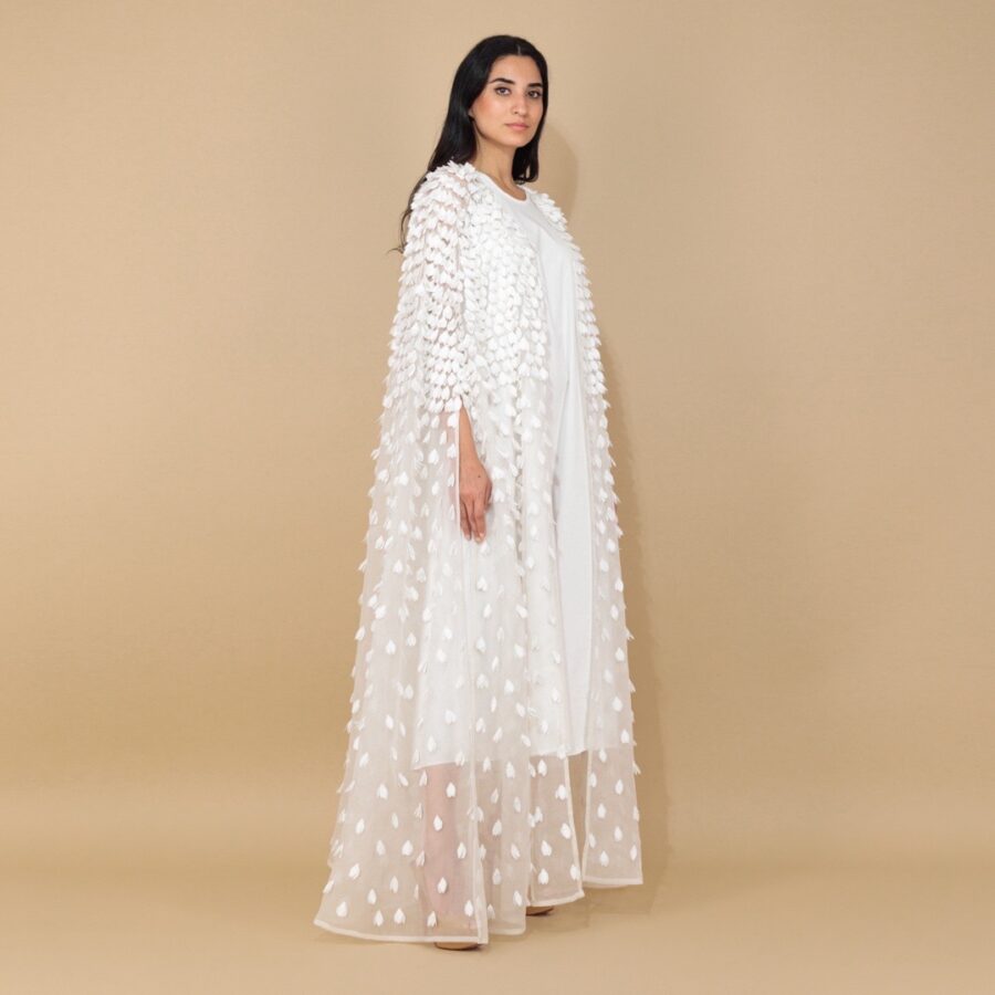 White Blossom Wedding Abaya - Image 3