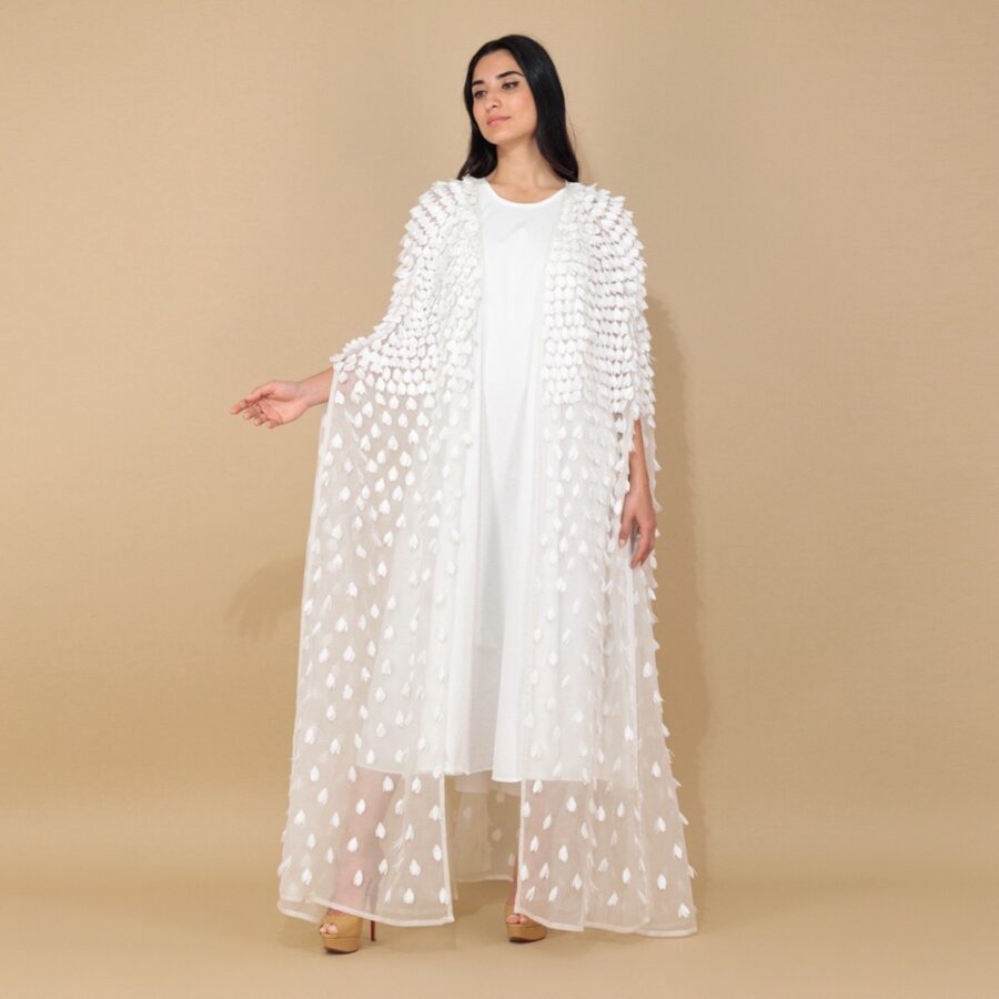 White Blossom Wedding Abaya - Image 4